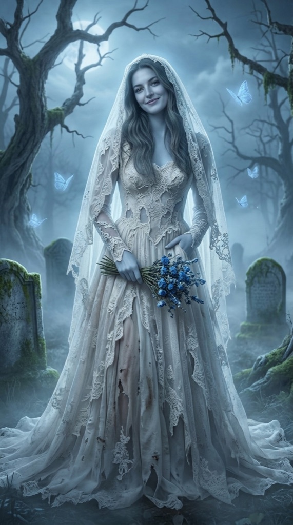 corpse bride AI filter example: gothic ghost bride portrait