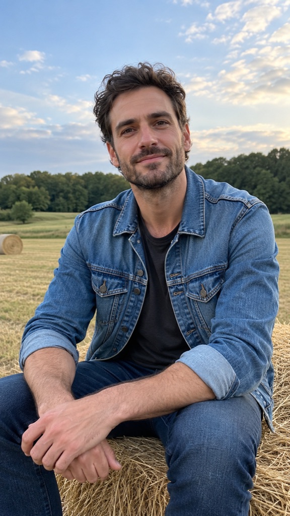 Original photo: Waist-up photo on a hay bale