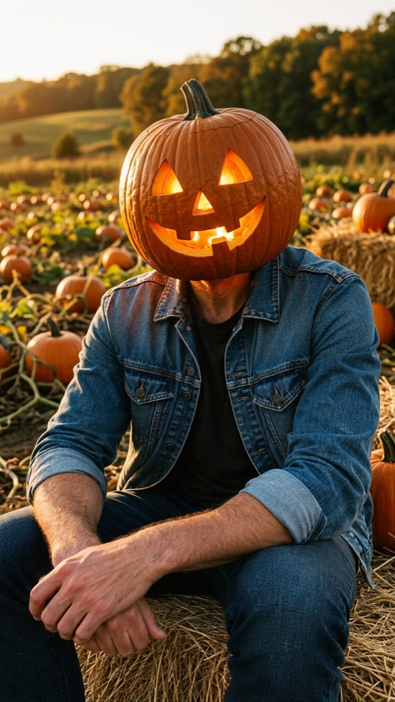 Result: Waist-up photo on a hay bale