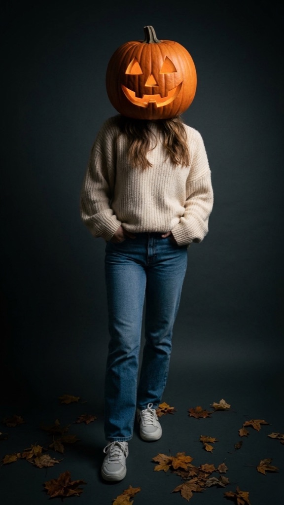 pumpkin head photoshoot example: dark studio portrait